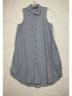 Blue Chambray Sleeveless Shirt Midi Dress